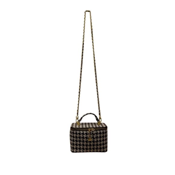 Glowiest Women’s Black & White Houndstooth Signature Vanity Shoulder Case Size S - Picture 1 of 9